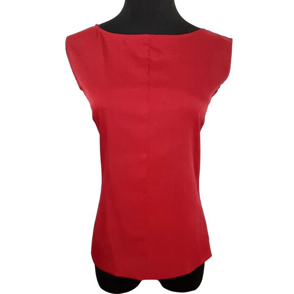 Vintage 90s Sleeveless Tank Top Boat Neck Tailored Cherry Red Y2K Minimalist - Picture 1 of 11